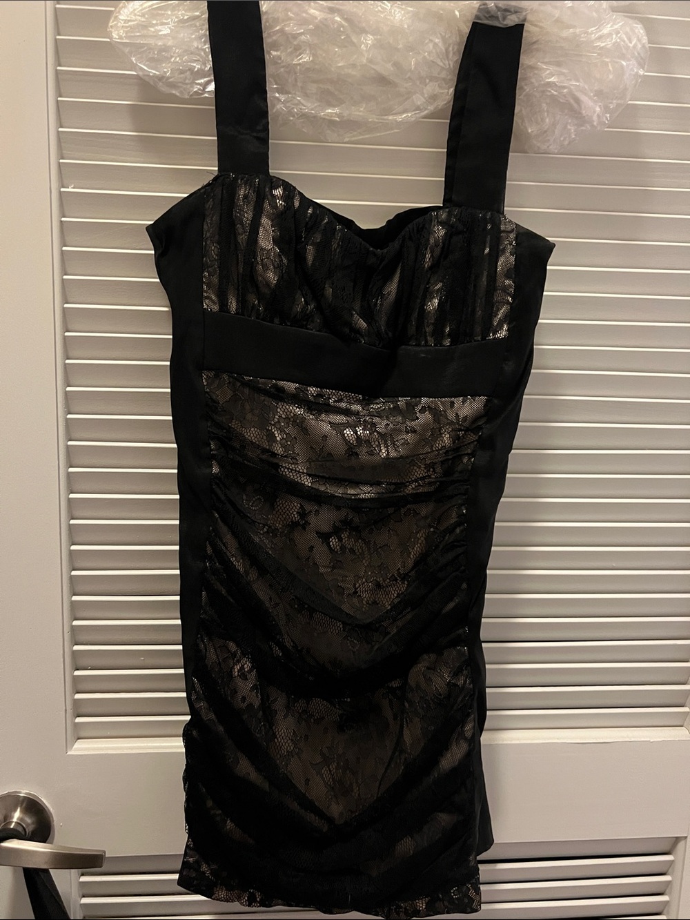 Jessica McClintock Black Lace-Overlay Mini Dress